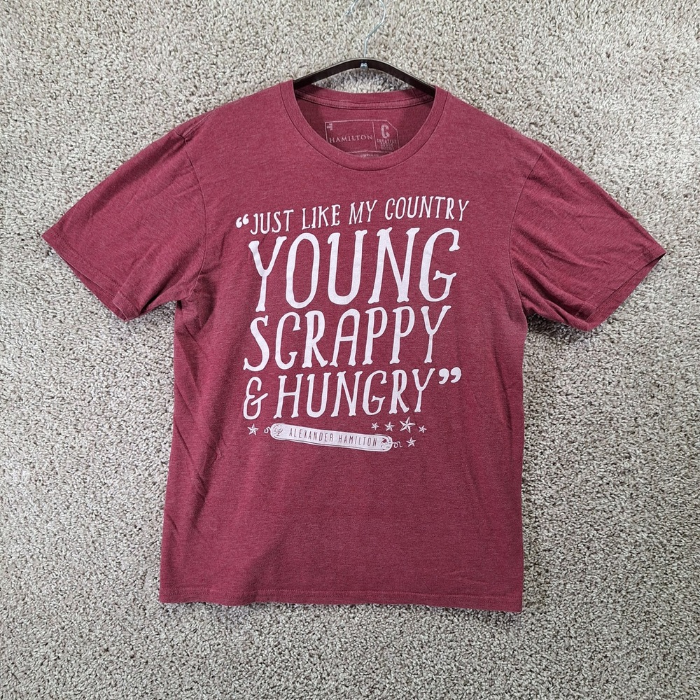 Hamilton T-Shirt Medium Maroon Young Scrappy & Hungry Broadway Musical Theater